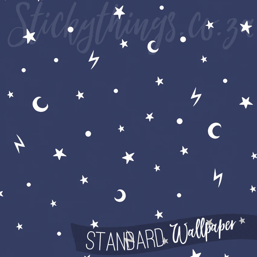 Glow in the Dark Stars Wallpaper - Stars and Moons Navy Wallpaper