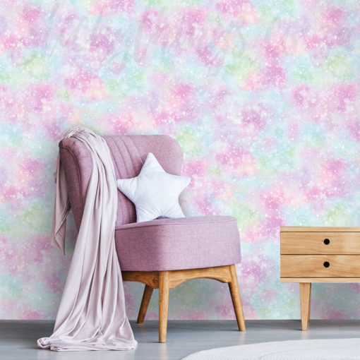 Pink Glitter Skies Wallpaper in a girls room