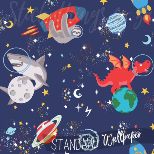 Sharks Sloth and Dragon Astronauts in the Space Animals Wallpaer