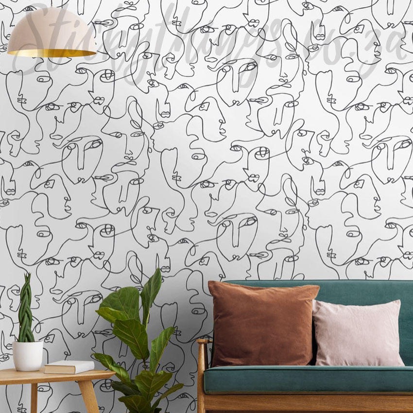 Face Line Drawing Wallpaper – Linear Visage Black and White Wallpaper