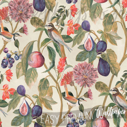 A close up of Aruba cream floral and fruit wallpaper