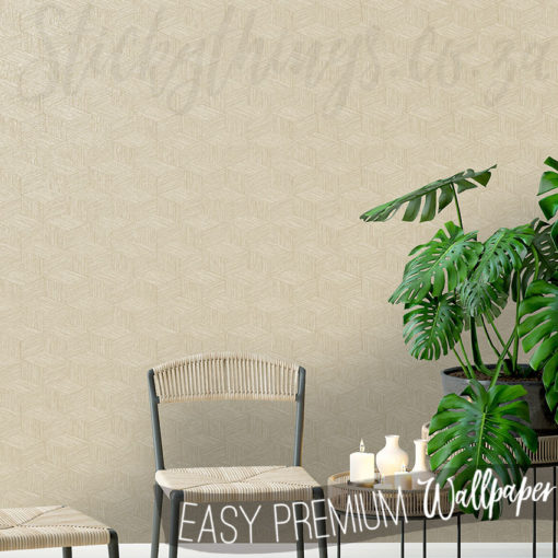 Taupe Grasscloth Effect Wallpaper on a wall behind some furniture