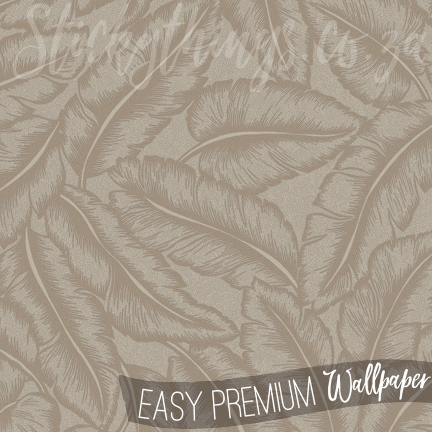 Taupe Textured Leaves Wallpaper - Metallic Glitter Palm Leaf Wallpaper