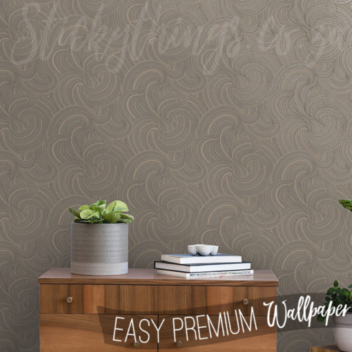 Metallic Rose Gold Glitter Curve Wallpaper on a wall behind a table