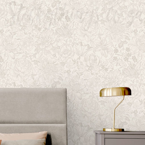Shimmer Silver Flowers Wallpaper on a bedroom wall