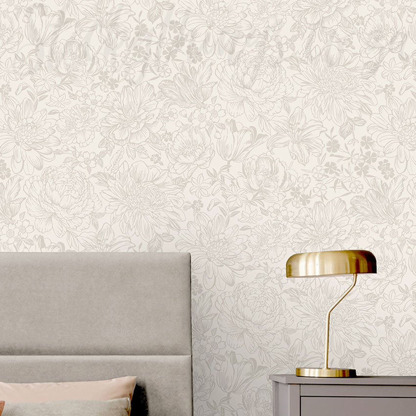 Shimmer Silver Flowers Wallpaper - Metallic Silver Floral Wallpaper.