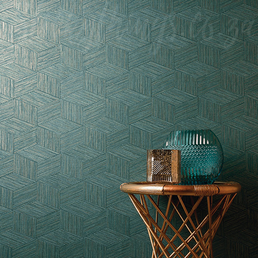 Teal Grasscloth Effect Wallpaper –Gold Metallic Woven Wallpaper