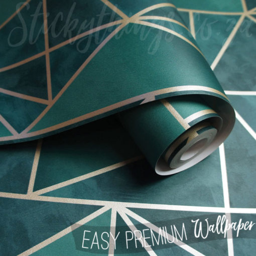 A roll of Teal Painted Geo Wallpaper