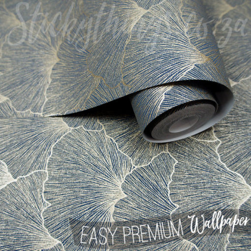 Roll of Textured Navy and Metallic Gold Wallpaper