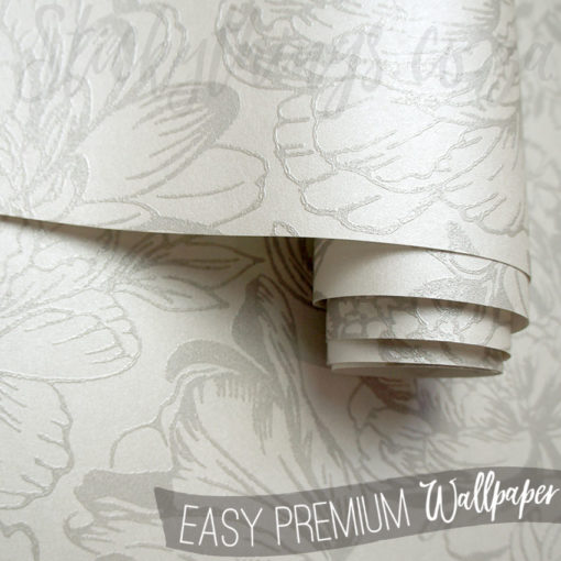 A roll of Metallic Silver Floral Wallpaper