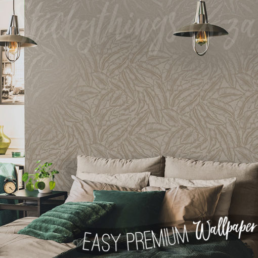 Taupe Textured Leaves Wallpaper on a bedroom wall