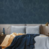 Blue Palm Silhouettes Wallpaper on a bedroom wall