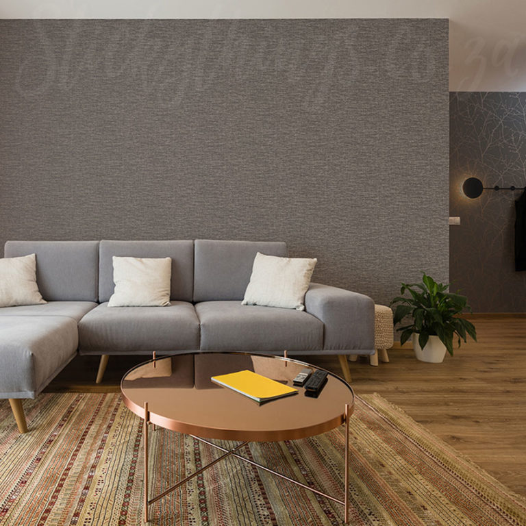 Grey Fabric Texture Wallpaper on a living room wall
