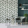 Handpainted Palm Leaves Wallpaper on an office wall