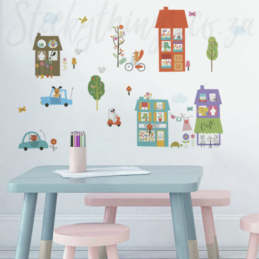 Little Town Wall Stickers on a white wall in a drawing room
