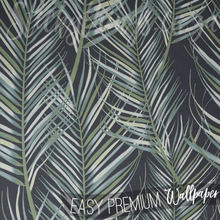 A close up of Green and Navy Tropical Wallpaper