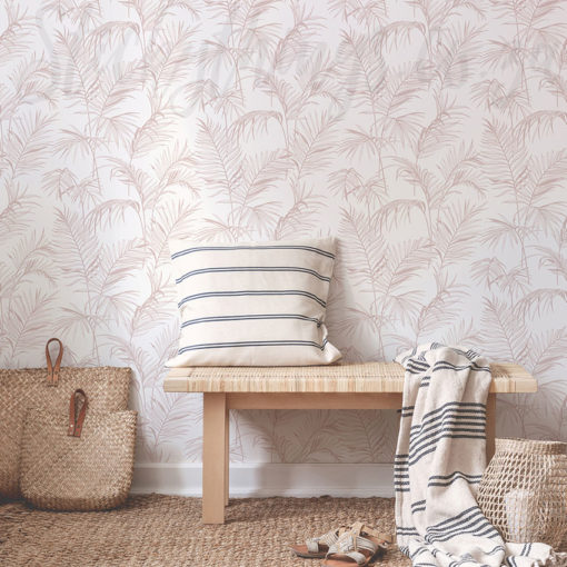 Pink Palm Leaves Wallpaper on a wall