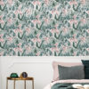 Pink Stylised Leaves Wallpaper on a bedroom wall