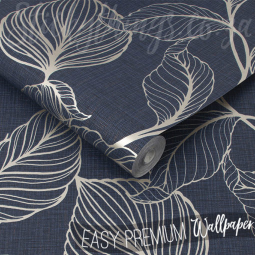 Roll of Blue Elegant Leaves Wallpaper