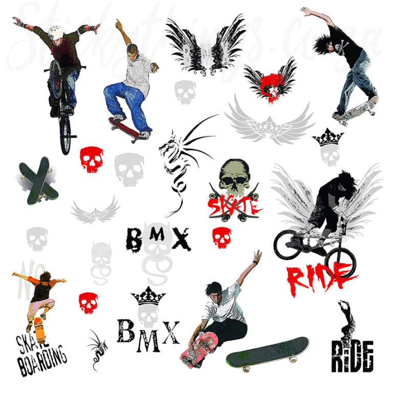 A sheet of BMX Bike and Skateboard Wall Stickers