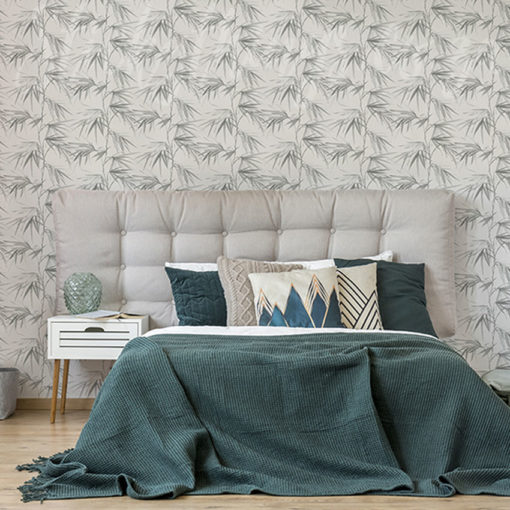 Watercolour Bamboo Leaves Wallpaper in a Bedroom
