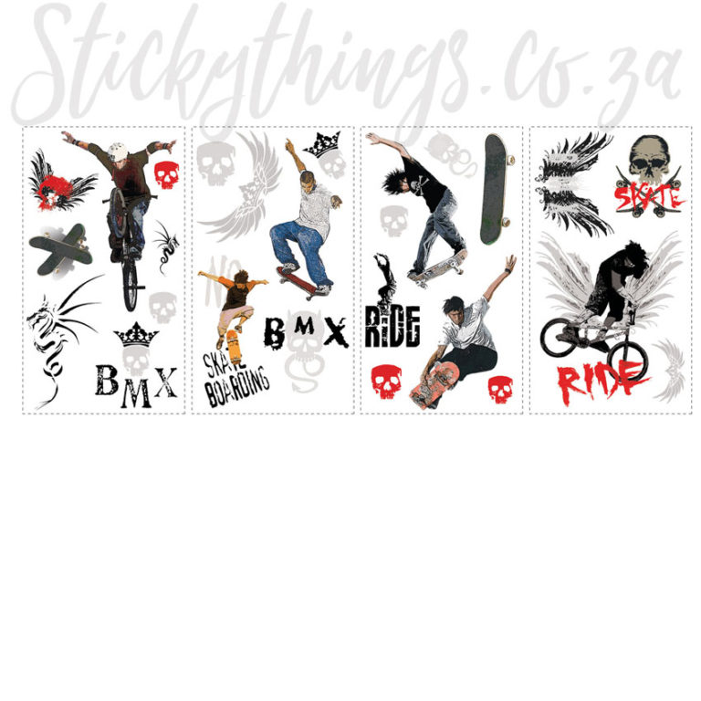 4 sheets of Peel and Stick Skateboarding Wall Art