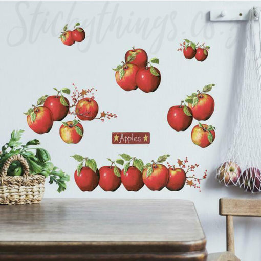 A close up of Apple and Berry Branches Wall Decal in a kitchen
