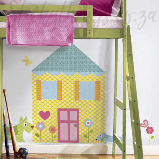 Build A House Wall Decals on wall under a green bunk bed