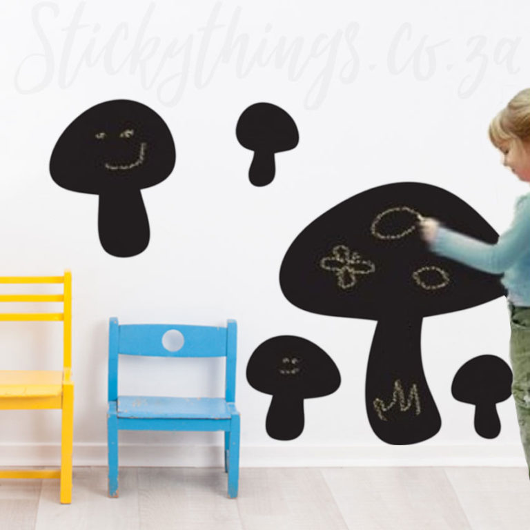 Chalkboard Mushroom Wall Stickers on a playroom wall