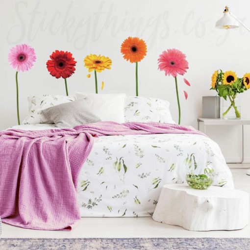 Gerber Daisies Wall Stickers on a girly bedroom wall