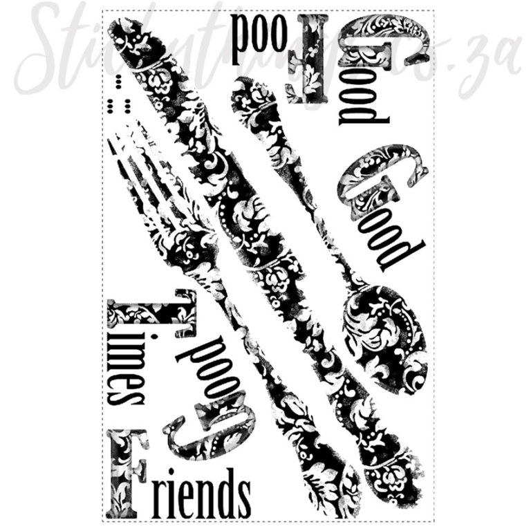 A sheet of Good Times Silverware Wall Decals