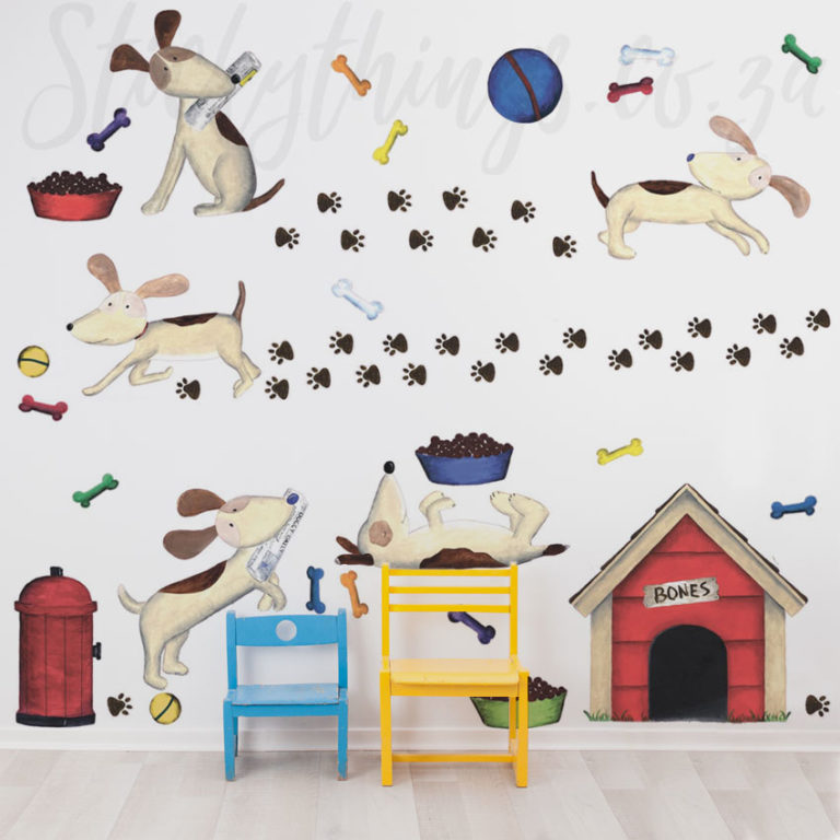 Peel and Stick Doggie Wall Stickers on a playroom wall