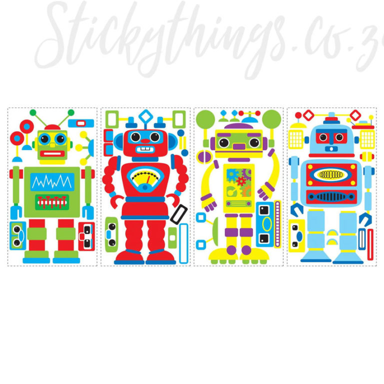 4 sheets of Peel and Stick Robot Decals