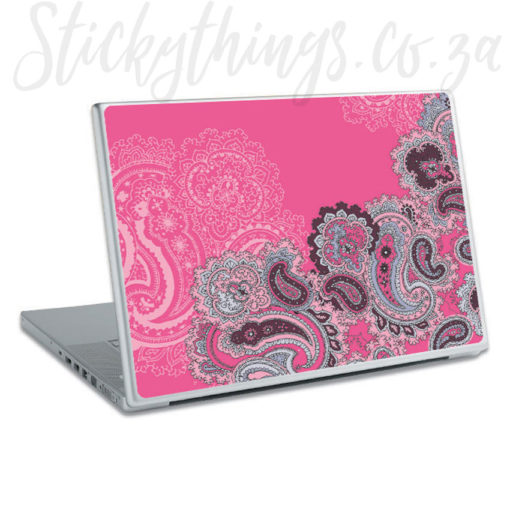 Pink Paisley Laptop Skin on a laptop