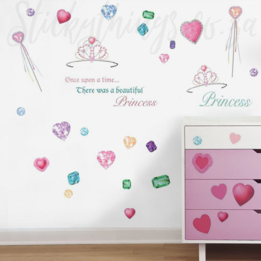 Princess Wall Stickers on a white coloured wall and on a chest of drawers