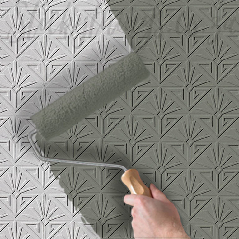Retro Diamonds 3D Wallpaper on a wall being painted.