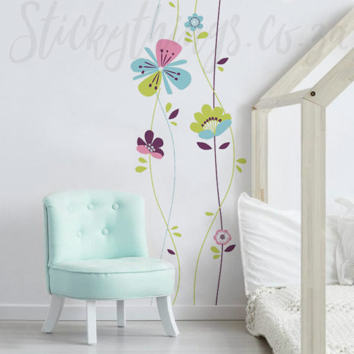 Sugar Blossom Flowers Wall Decal on a wall in a girls bedroom