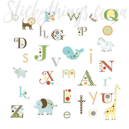 All 26 letters and animals of the Roommates Nursery Alphabet Letter Decals