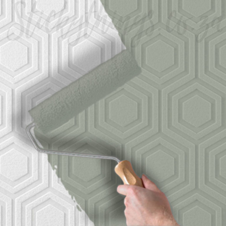 3D Embossed Hexagon Wallpaper on a wall being painted