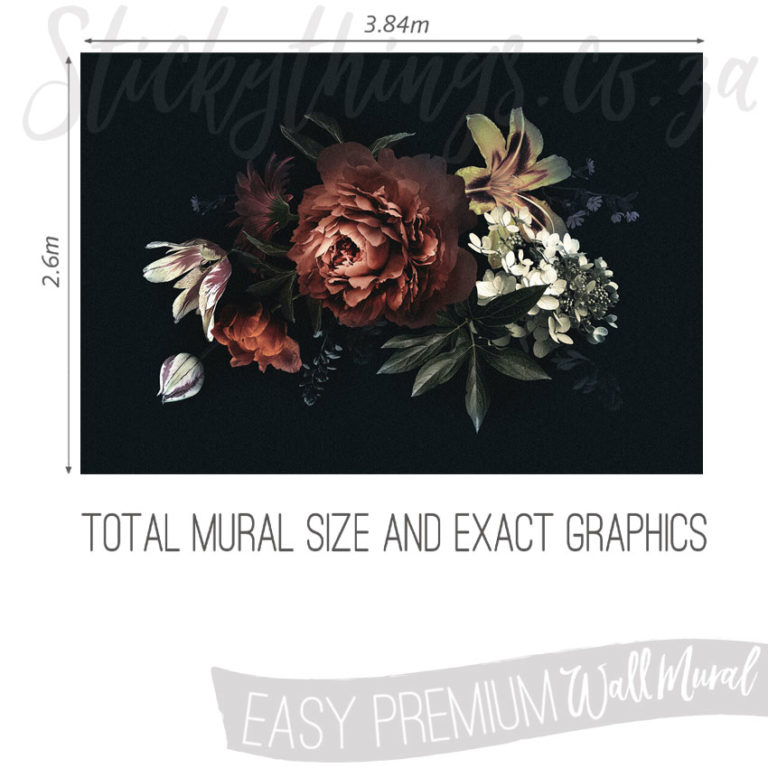 Size and graphics of Peony Wall Art Mural