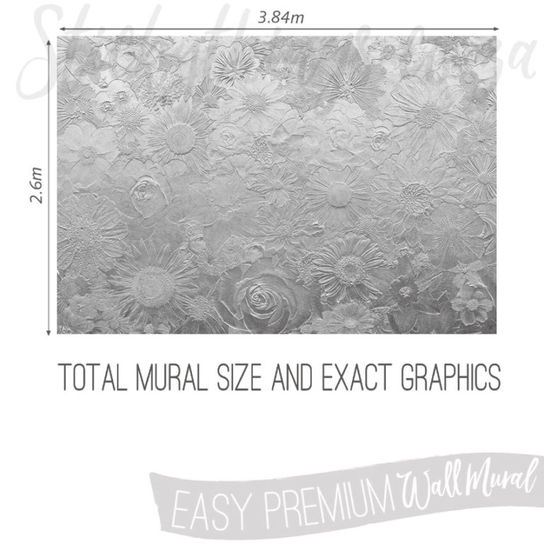 Size and graphics of 3D Grey Floral Mural