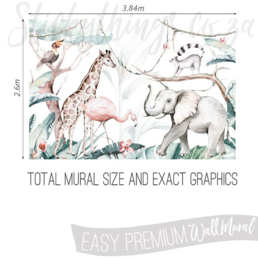 Size and graphics of Tropical Safari Watercolour Mural