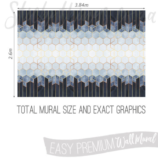 Size and Graphics of Blue Hexagons Mural