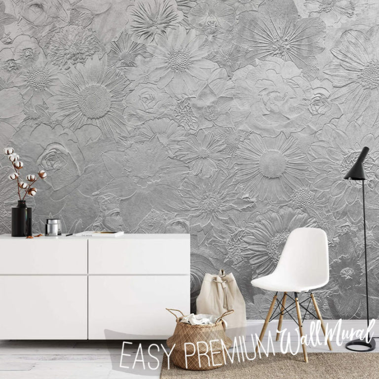 Silver Flowers Wall Mural on a wall