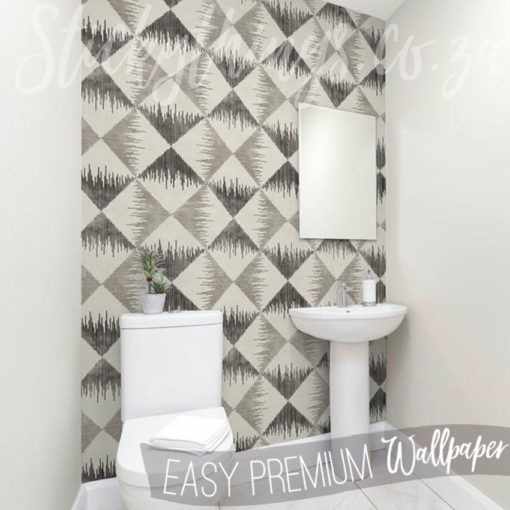 African Inspired Pattered Wallpaper on a bathroom wall