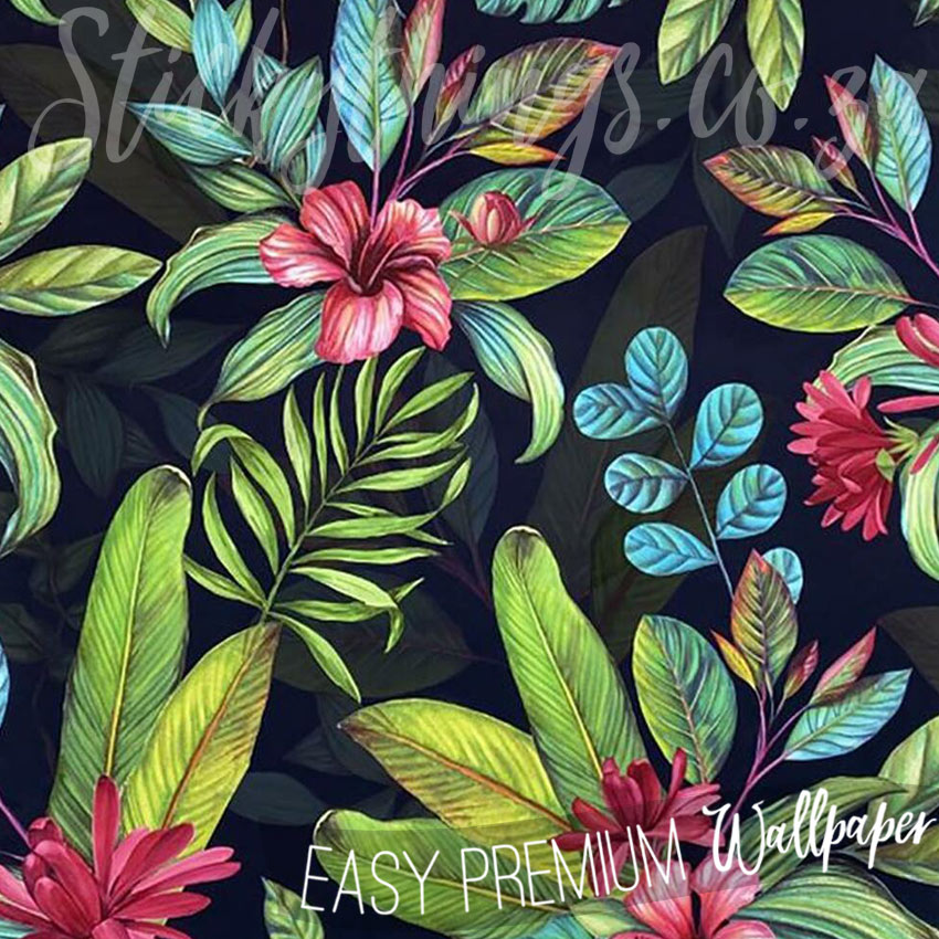 Tropical Paradise Wallpaper - Navy Hibiscus Palm Islands Wallpaper