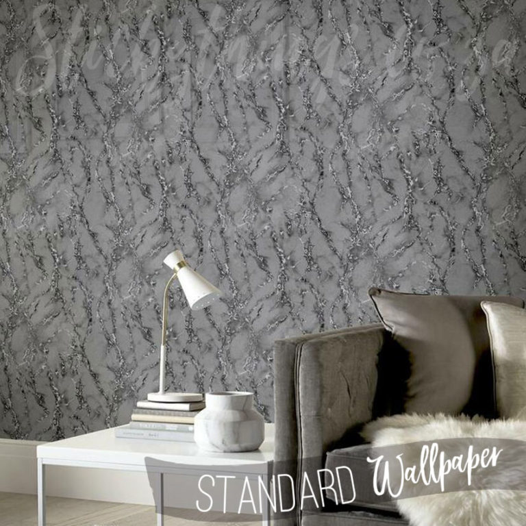 Dark Metallic Carrara Marble Wallpaper on a wall