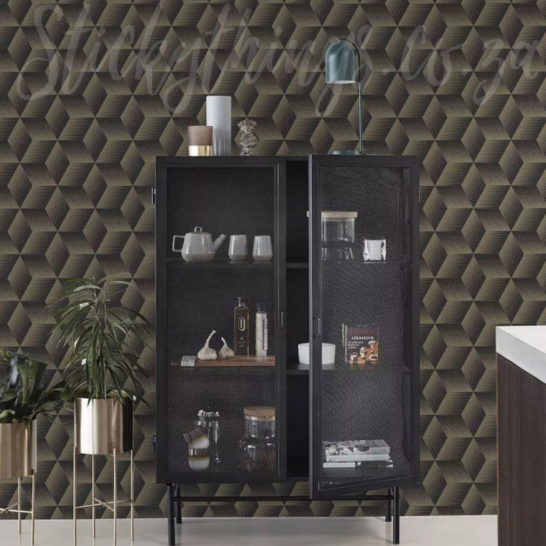 Black and Gold Hexagon Wallpaper on a wall