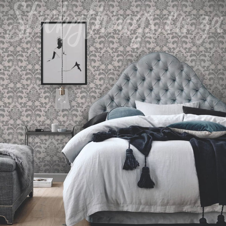 Distressed Damask Wallpaper on a wall