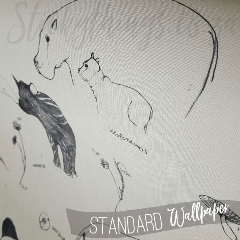 Close up of the detail of the Hippo in this Monochrome Ink Hand drawn Wild Animals Wallpaper